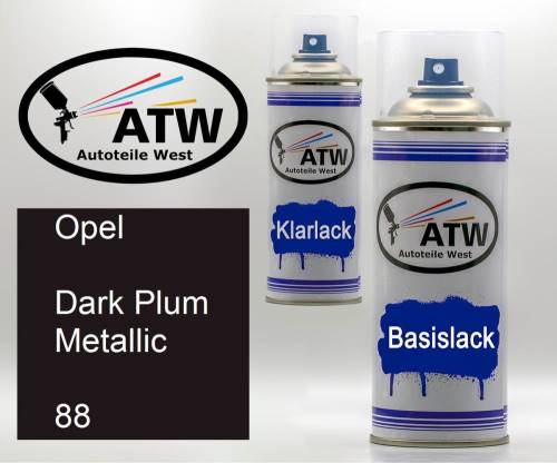 Opel, Dark Plum Metallic, 088: 400ml Sprühdose + 400ml Klarlack - Set, von ATW Autoteile West.